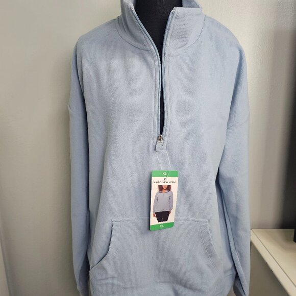 NEW Marc New York Women’s Ribbed 1/4-Zip Pullover Sweatshirt Light Blue Size XL - Picture 2 of 6